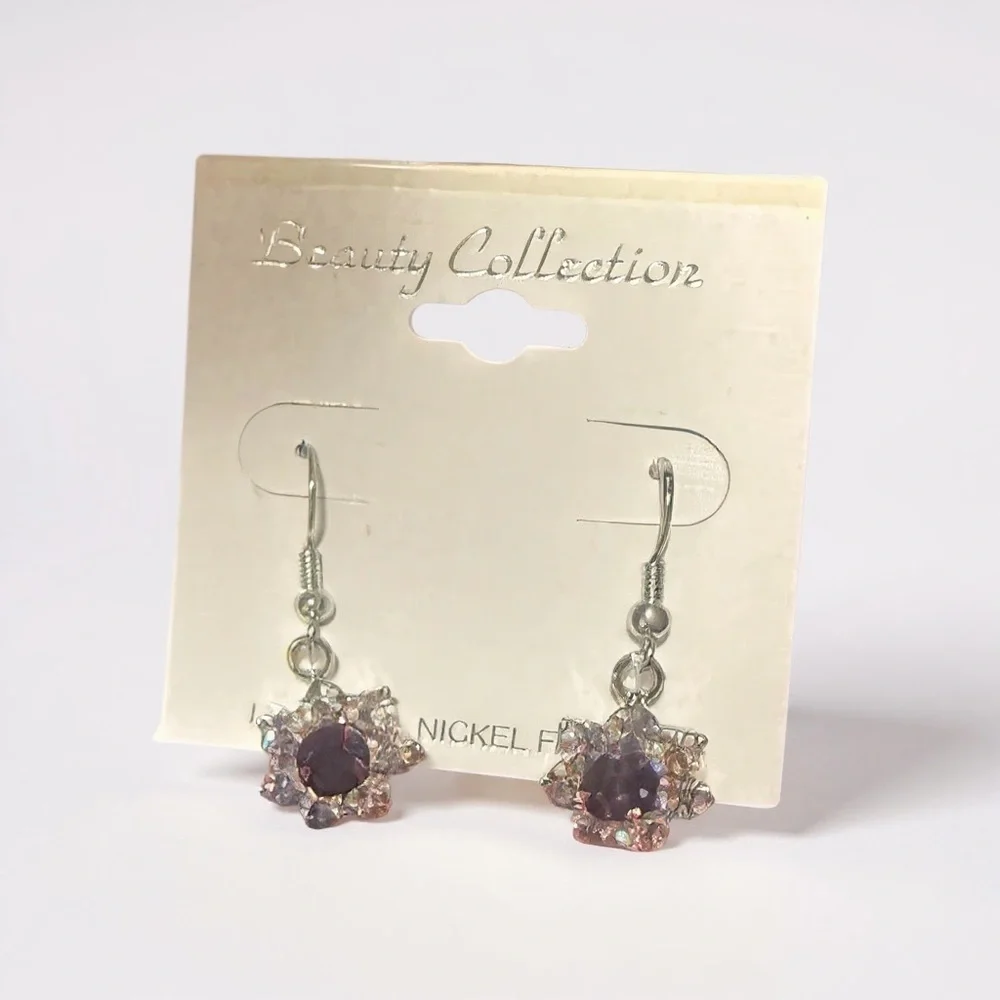 Silver and Purple Floral Earrings